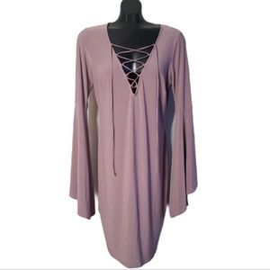 Forever 21 Lace Up Mauve Bell Sleeve Bodycon Dress Plus Size 0X
